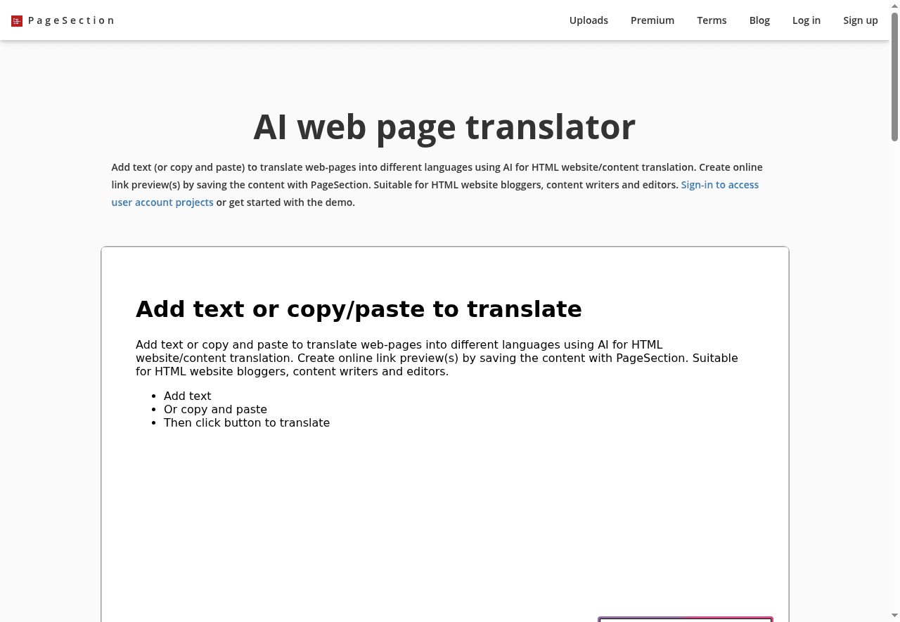 AI web page translator by pagesection.com
