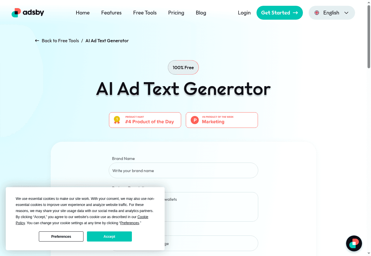 Adsby's Free AI Ad Text Generator