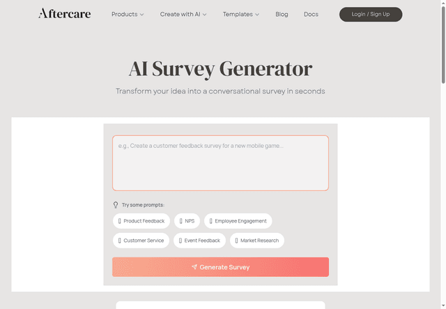 Aftercare AI Survey Generator — Business | AIMarketwave