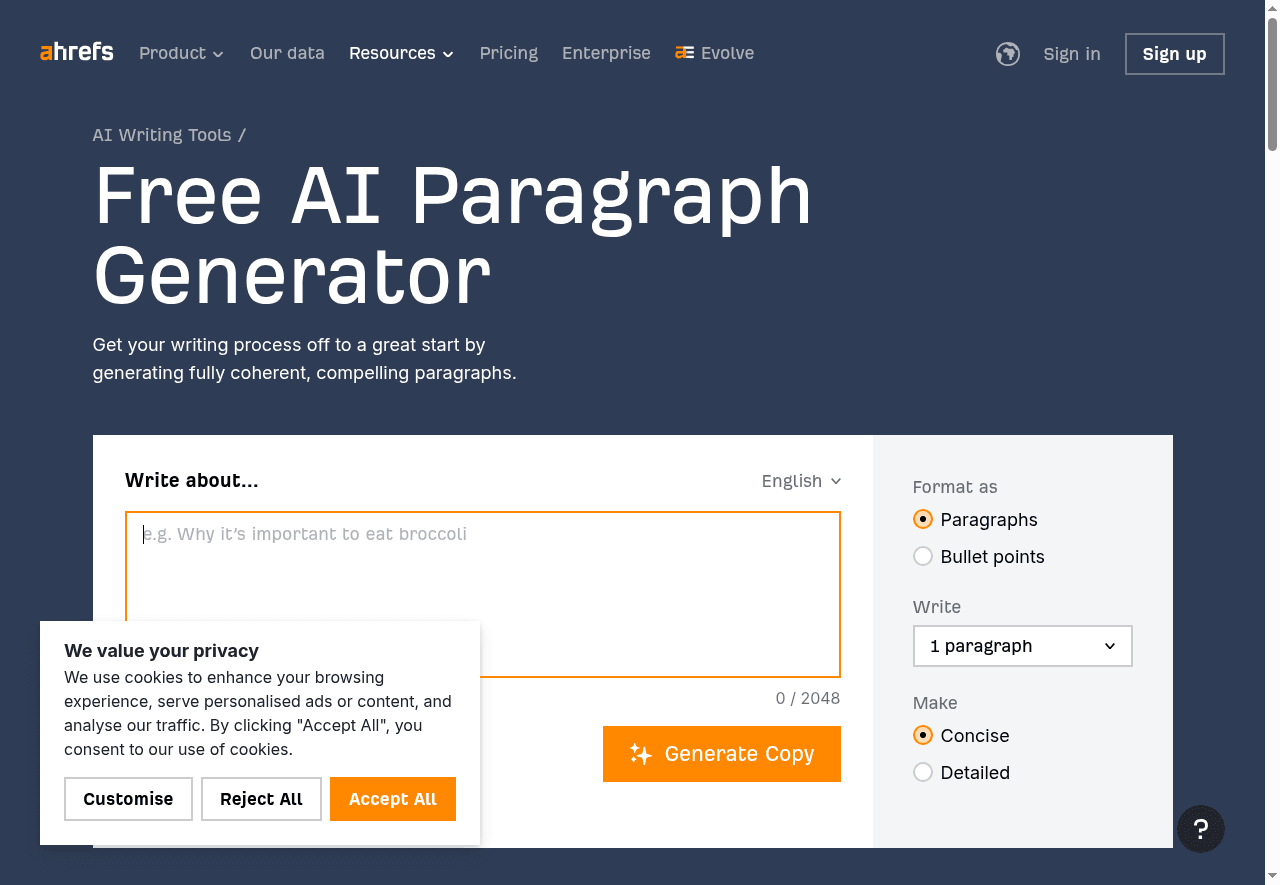 Ahrefs Paragraph Generator