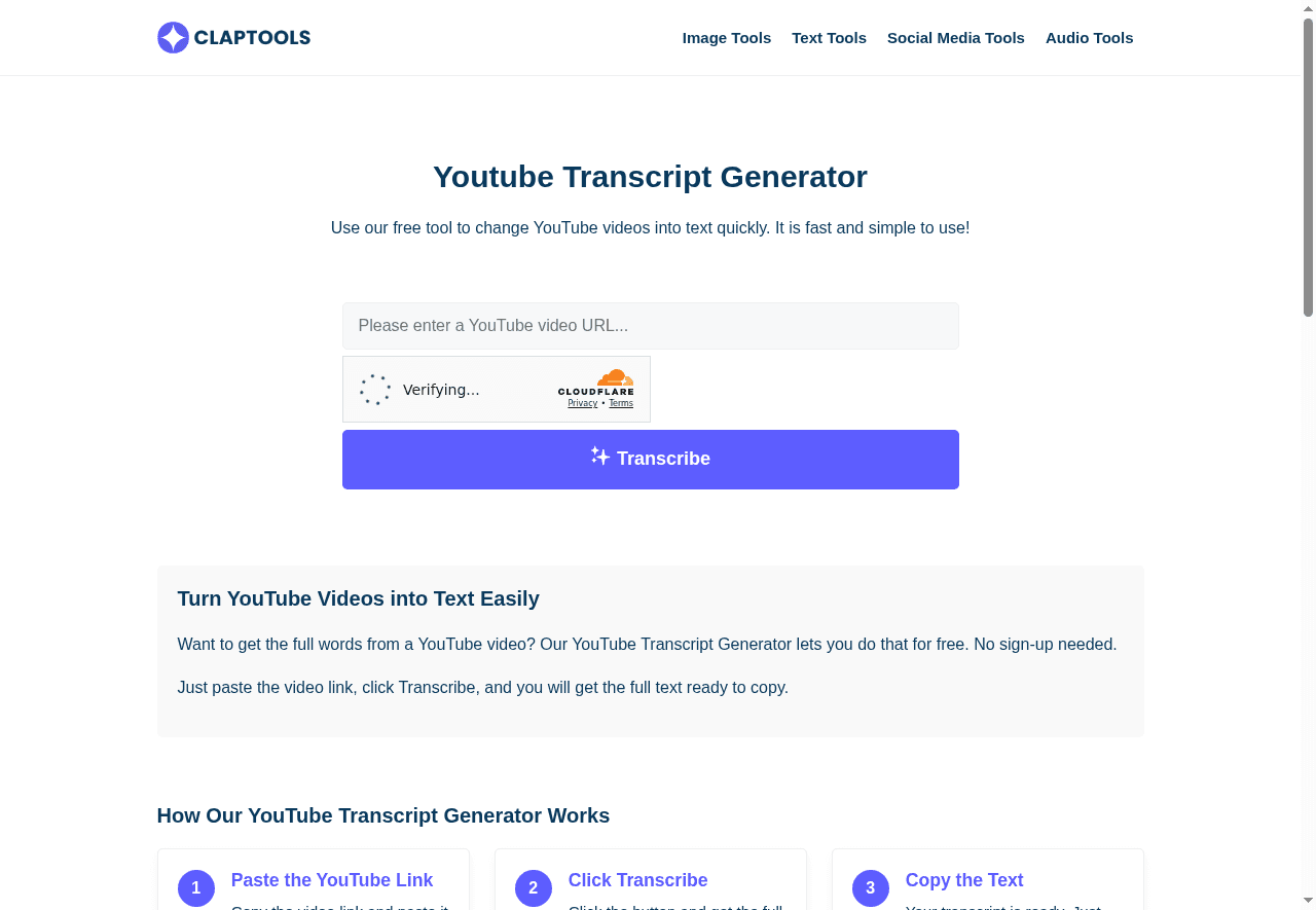 Claptools Free Youtube Transcriptor