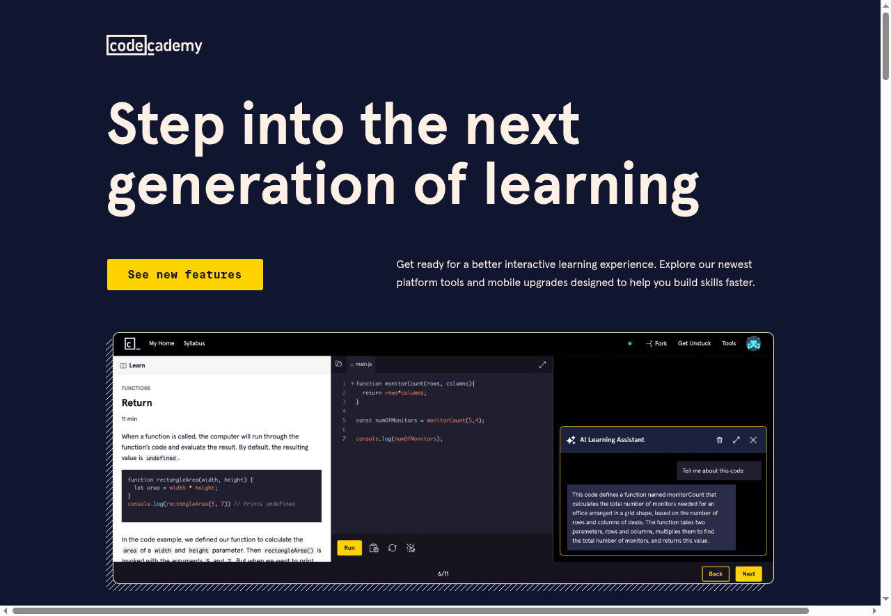 Codecademy AI Learning Tools