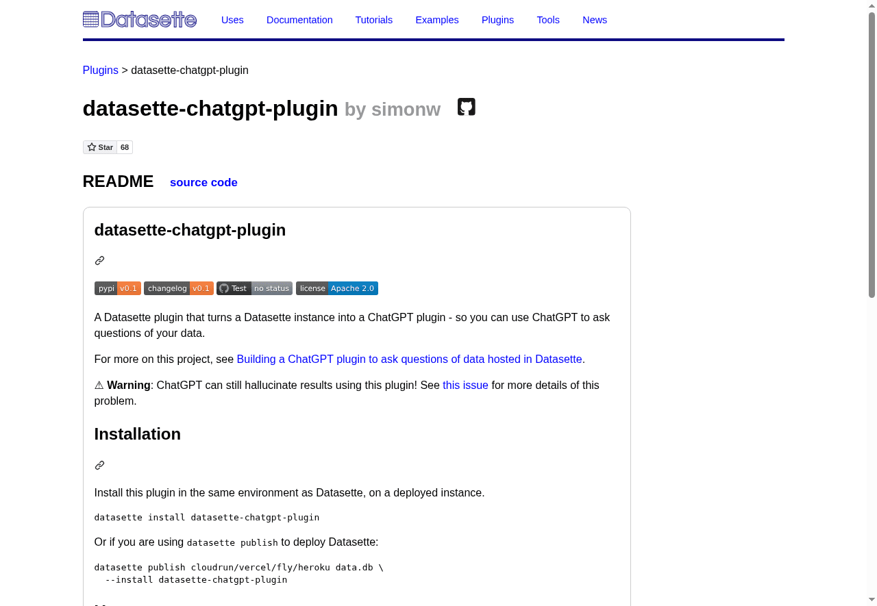 Datasette ChatGPT plugin