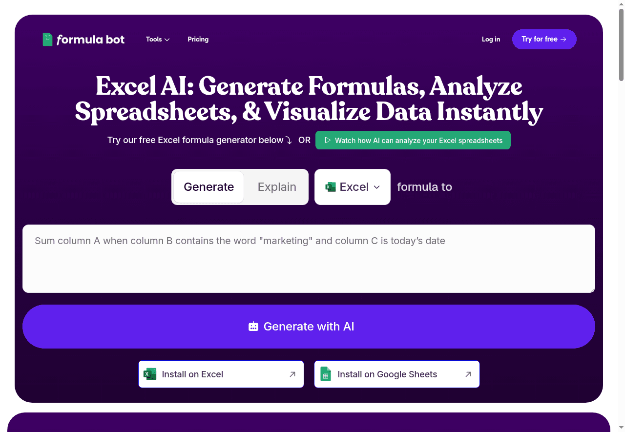 Free AI Excel Formula Generator