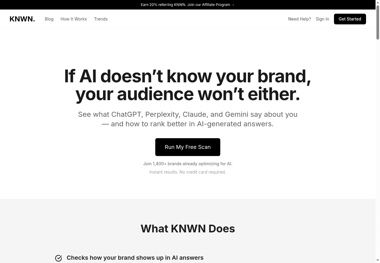 KNWN – AI Visibility & Traffic Analytics