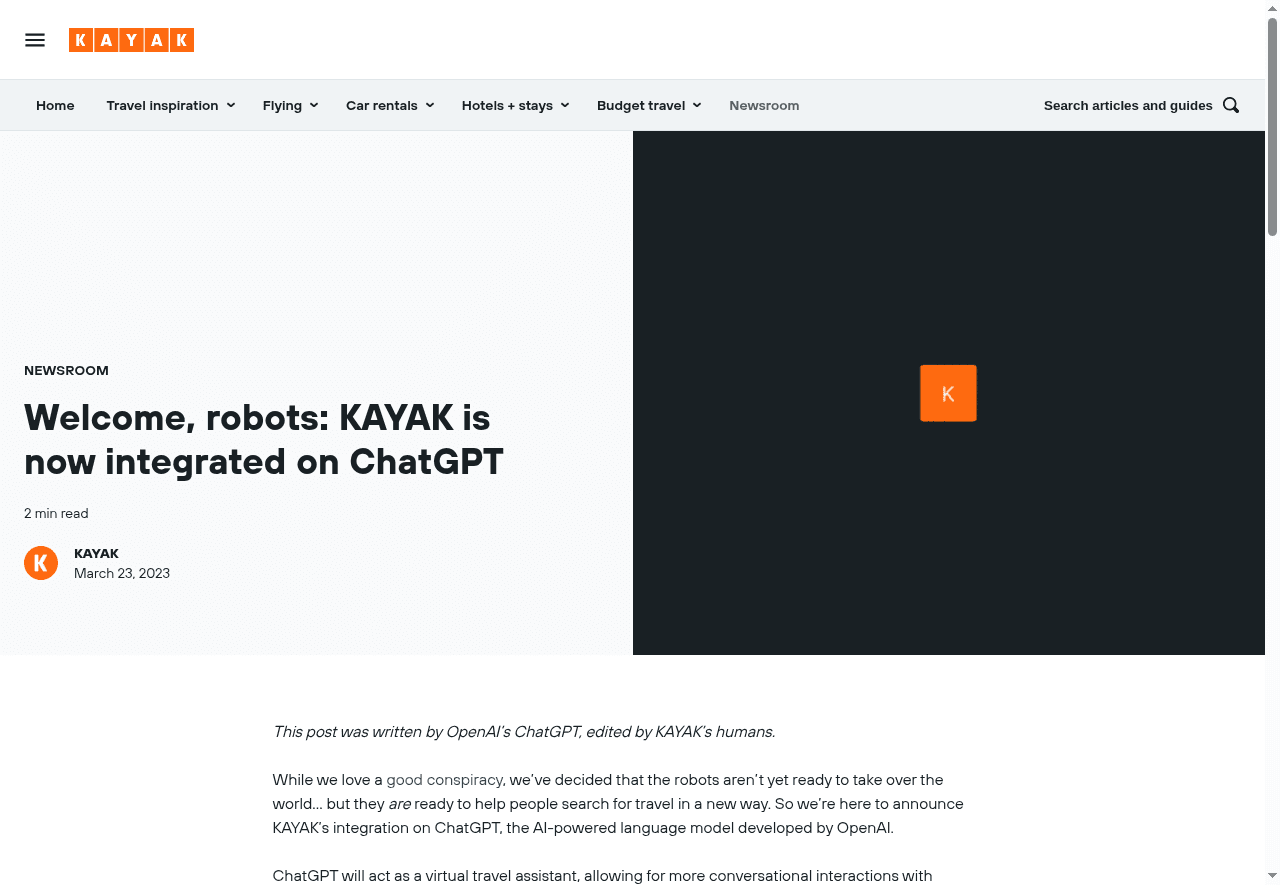 Kayak ChatGPT plugin