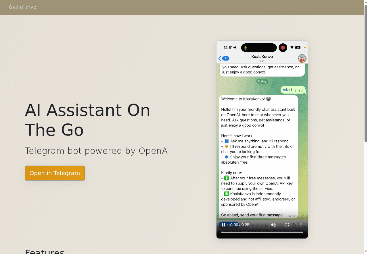 KoalaKonvo - AI Assistant for Telegram