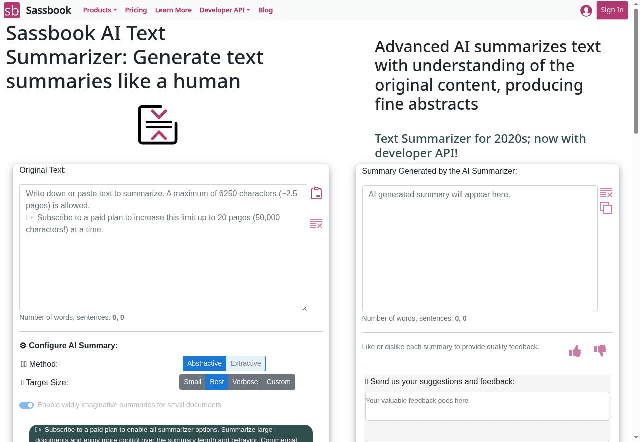 Sassbook AI Summarizer