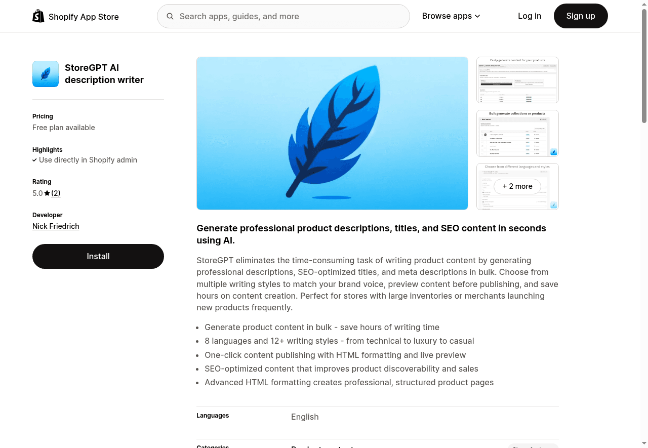 StoreGPT AI Description Writer