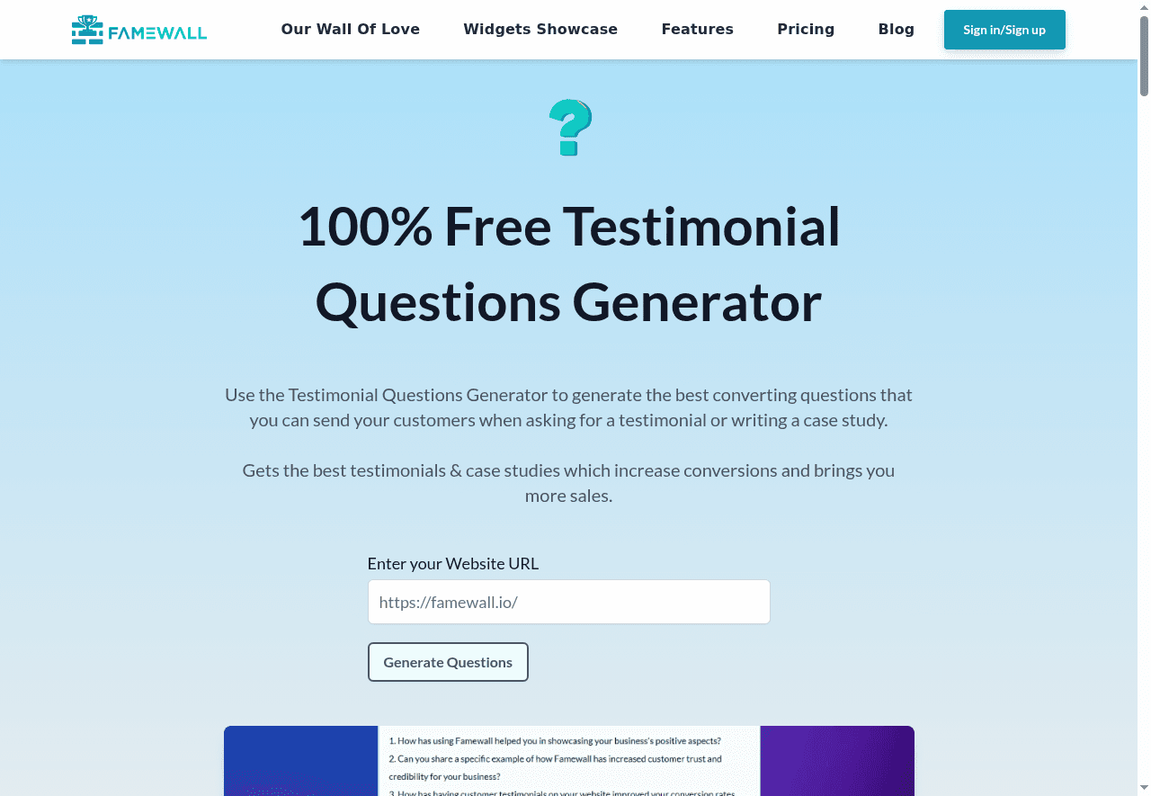 Testimonial Questions Generator