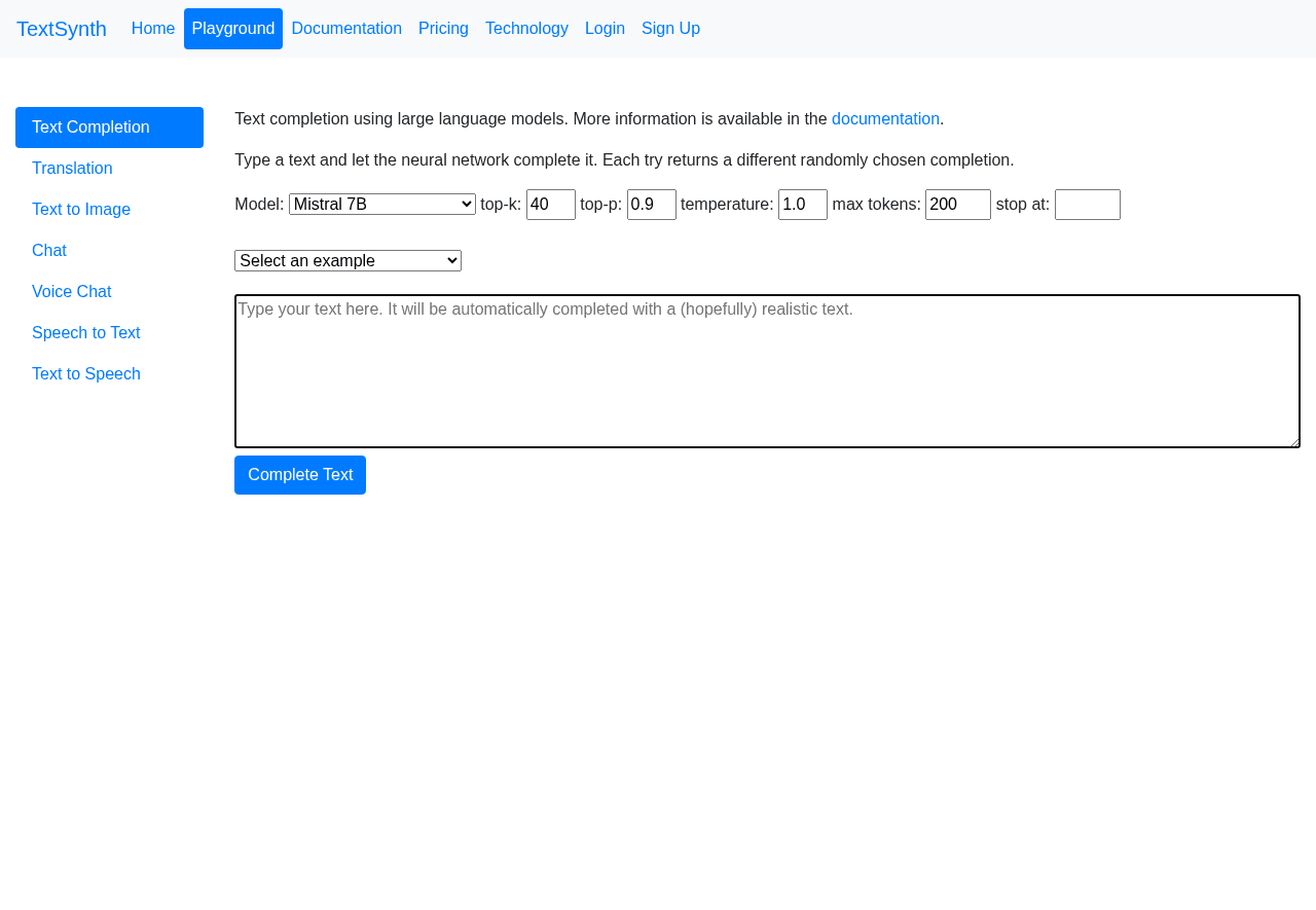 TextSynth Text Completion