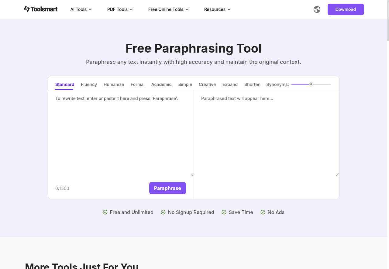 ToolSmart Free Paraphrasing Tool