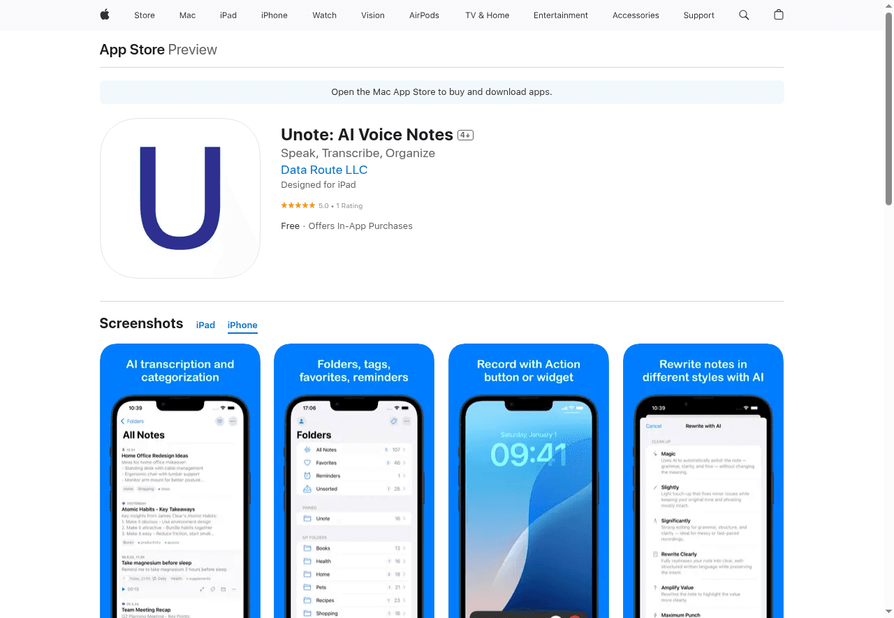 Unote: AI Voice Notes