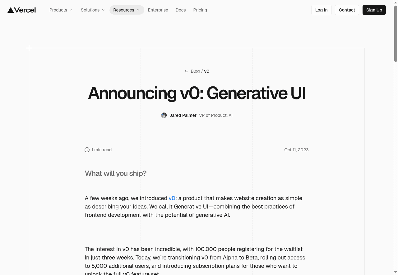 V0 Generative UI
