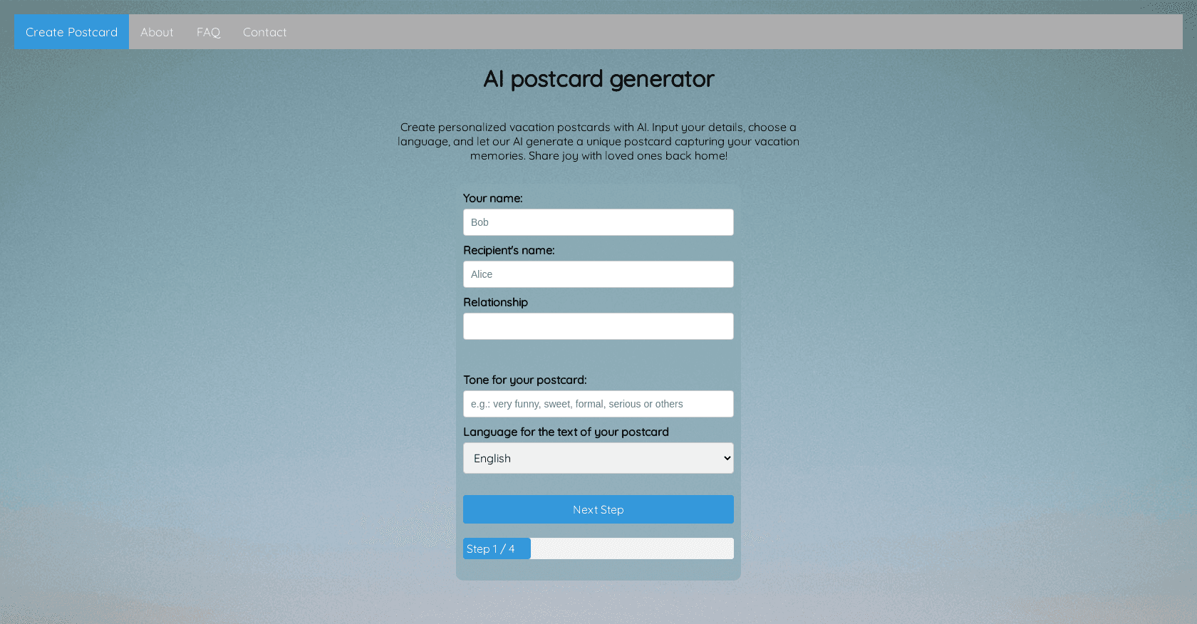 AI postcard generator