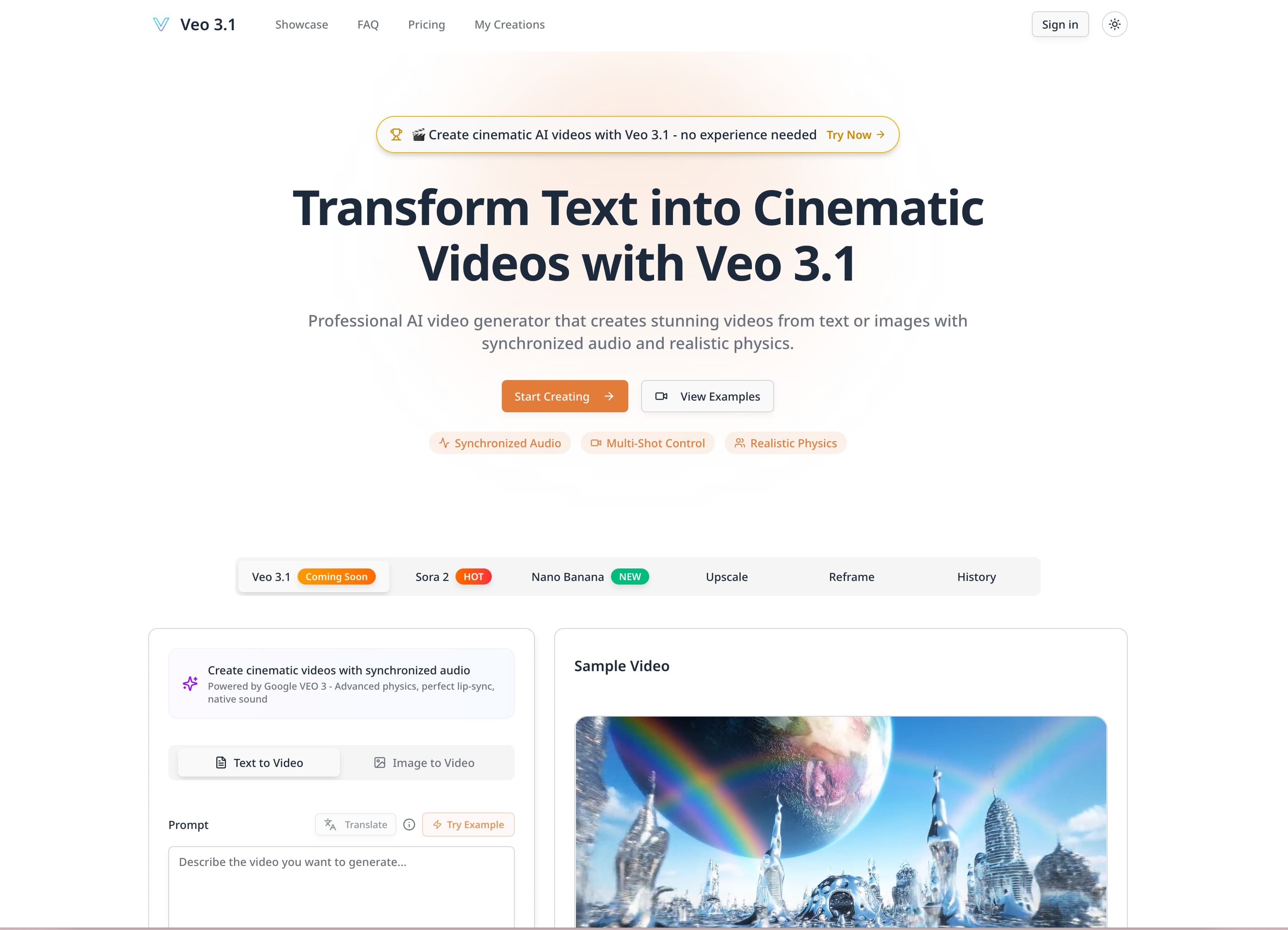 Veo 3.1 - Cinematic AI Video Generator with Audio