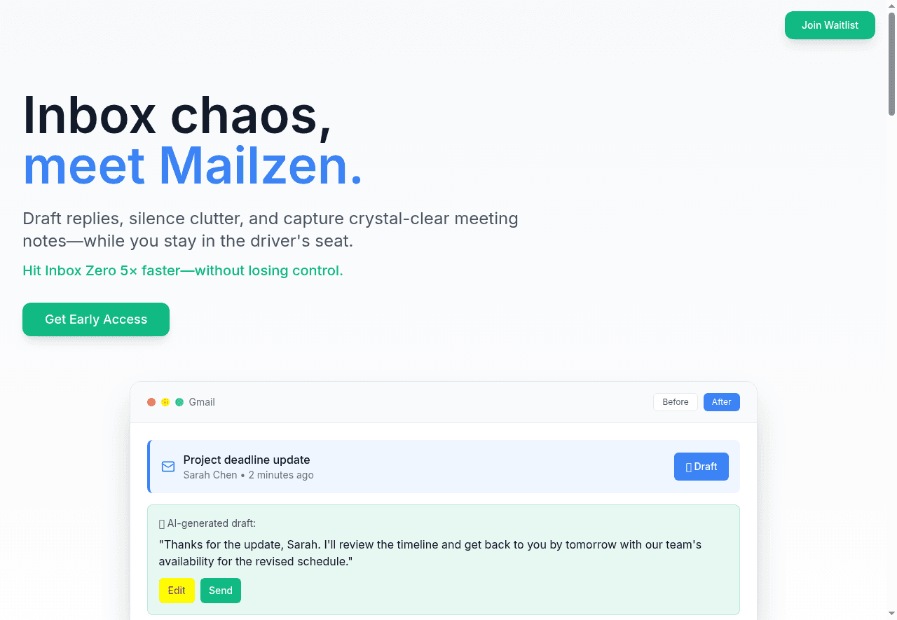 Mailzen.ai — Inbox Zen. Draft ✍️ Declutter 🗂️ Done.